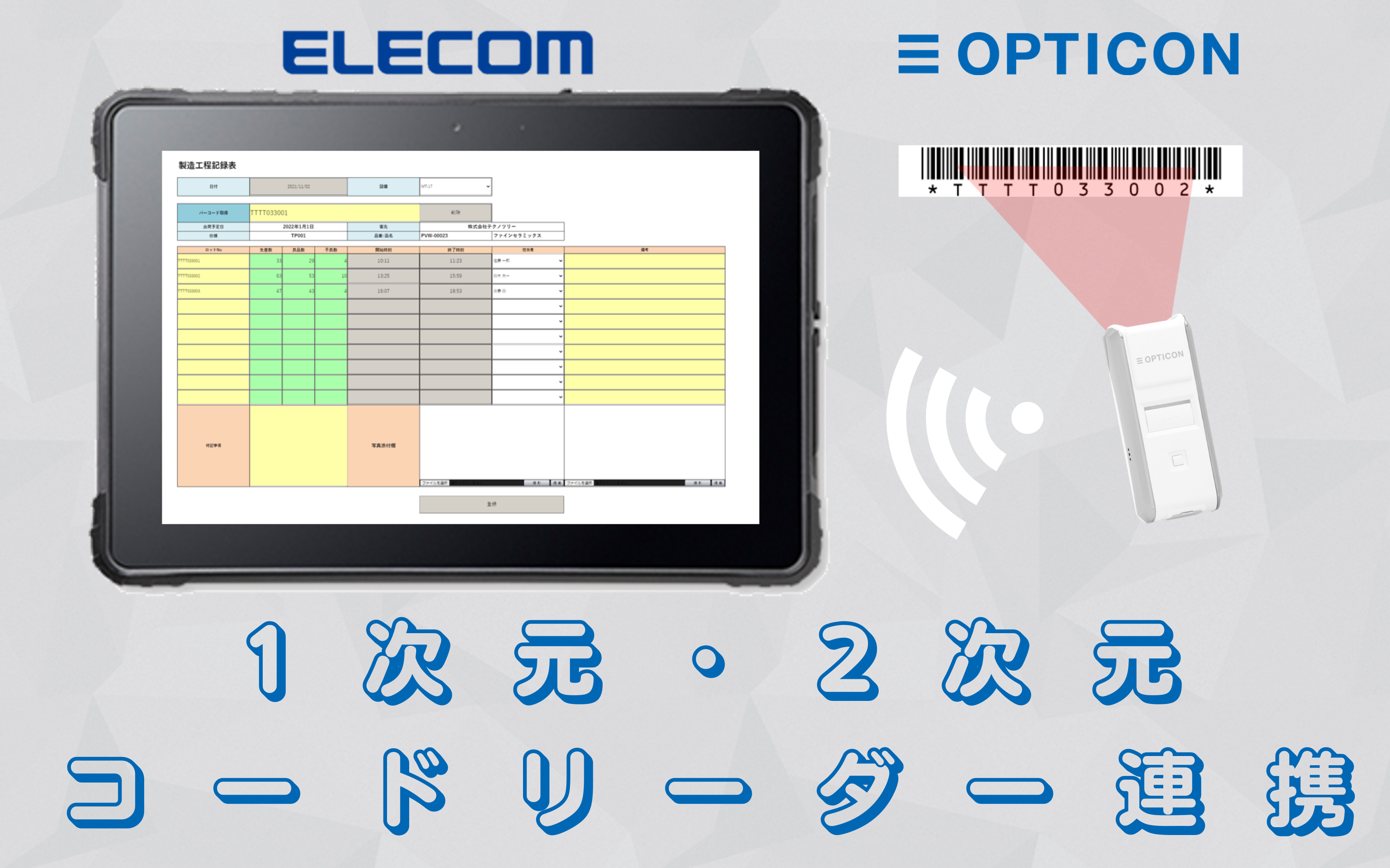 堅牢タブレット 1次元 2次元コードリーダーを製造現場の工程記録で活用 Xc Times エクシータイムズ ペーパーレスから見える化 省力化まで Xc Gate エクシーゲート 専門情報メディア